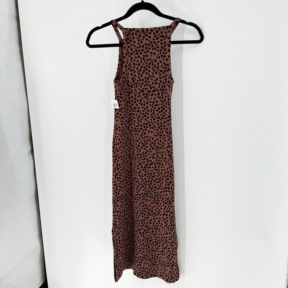 Old Navy brown leopard print ribbed bodycon side slit summer work dress midi - Picture 8 of 9